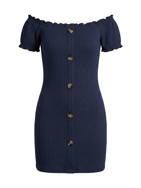 SHEIN Dresses & Skirts - SHEIN Navy Ribbed Off-the-Shoulder Mini Dress - Size XS
